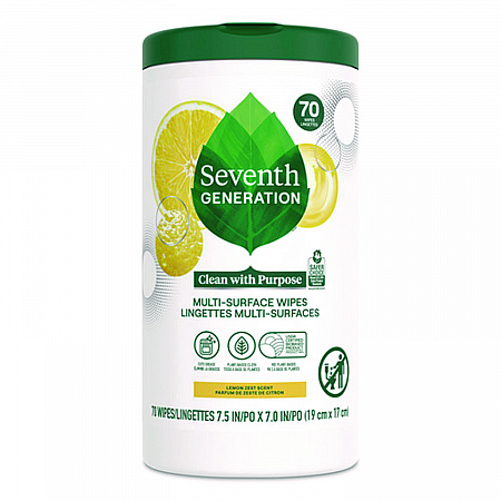 Multi-Surface Wipes, 7 x 7, Lemon Zest, White, 70 Wipes/Canister, 6/Carton (69657417)