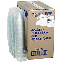 PET Square Container, 16 oz, 4 x 4 x 3, Clear, Plastic, 480/Carton (4S18Y)