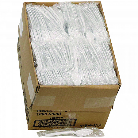 Fieldware Cutlery, Individually Wrapped, Mediumweight Spoon, Plastic, White, 1,000/Carton (FKSWCH)