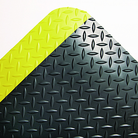 Industrial Deck Plate Anti-Fatigue Mat, Rectangular, Black/Yellow Raised Diamond Surface, 24