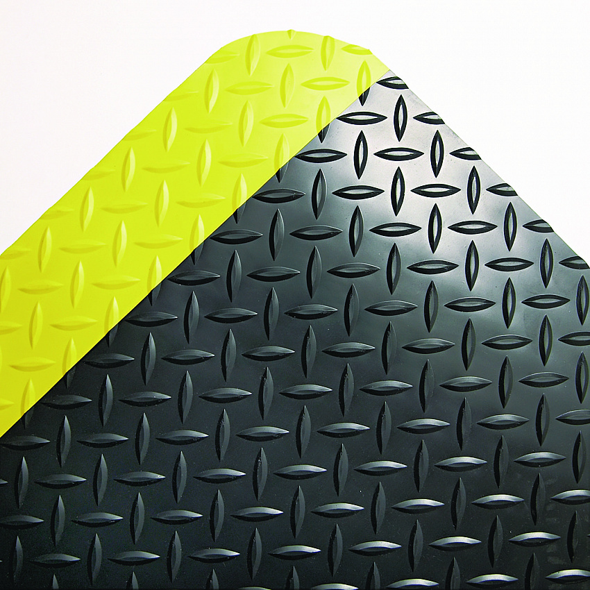 Industrial Deck Plate Anti-Fatigue Mat, Rectangular, Black/Yellow Raised Diamond Surface, 24" x 36" (CD0023YB)