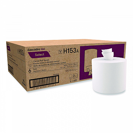 Select Center-Pull Paper Towels, 2-Ply, 7.3 x 10, White, 600/Roll, 6 Rolls/Carton (H153)