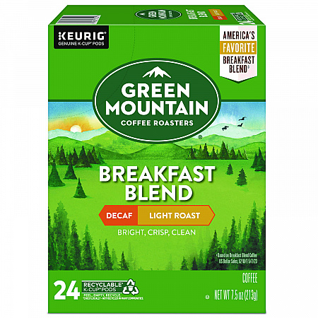 Breakfast Blend Decaf Coffee K-Cups, 24/Box (7522)