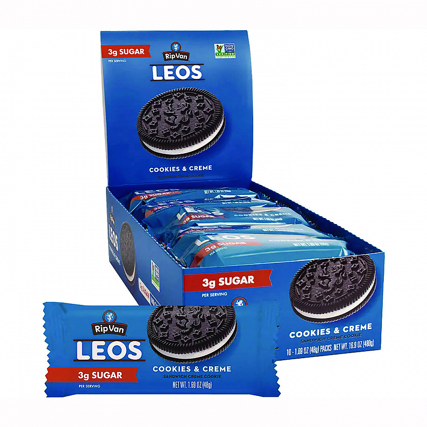 Leos Cookies and Cream Sandwich Cookies, 2 Cookies/Pack, 10 Packs/Box (RVW62000)