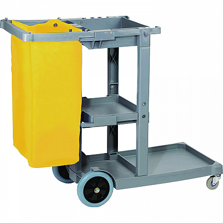 Janitor's Cart, Plastic, 4 Shelves, 1 Bin, 19