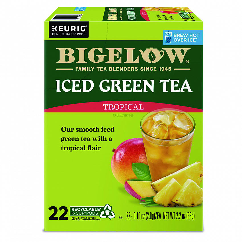 Tropical Iced Green Tea, K-Cup, 0.10 oz, 22/Box (2870)