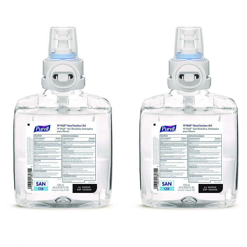 VF PLUS Hand Sanitizer Gel, 1,200 mL Refill Bottle, Fragrance-Free, For CS8 Dispensers, 2/Carton (789902CT)