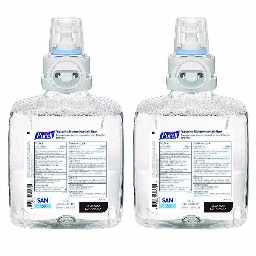 Advanced Hand Sanitizer Green Certified Foam Refill, For CS8 Dispensers, 1,200 mL, Fragrance-Free, 2/Carton (785102CT)