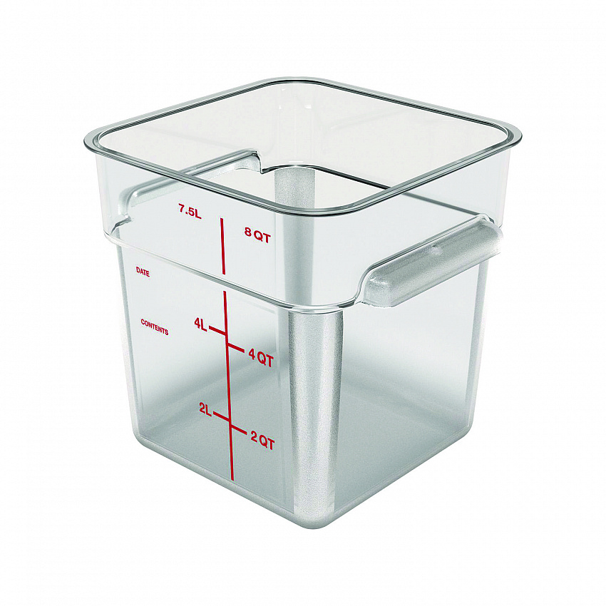 Squares Polycarbonate Food Storage Container, 8 qt, 8.75 x 8.75 x 9, Clear, Plastic (1195307)