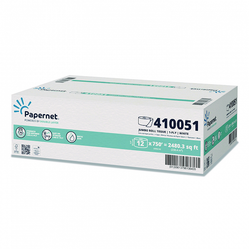 HyTech Seas Mini JRT, Septic Safe, 1-Ply, 3.3" x 750 ft, White, 6 Rolls/Carton (410051)