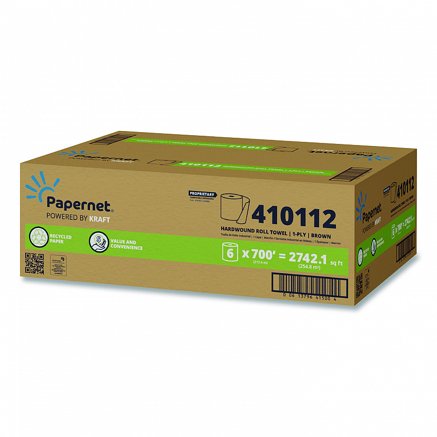HyTech Seas Hardwound Roll Towel Kraft, 1-Ply, 7.9" x 700 ft, Brown, 6/Carton (410112)