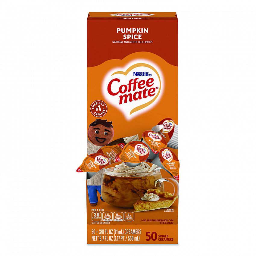 Liquid Coffee Creamer, Pumpkin Spice, 0.38 oz. Mini Cups, 50/Box (75520)