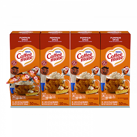 Liquid Coffee Creamer, Pumpkin Spice, 0.38 oz Mini Cups, 50/Box, 4 Boxes/Carton (75520CT)
