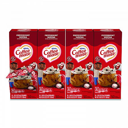 Liquid Coffee Creamer, Peppermint Mocha, 0.38 oz Mini Cups, 50/Box, 4 Boxes/Carton (76060CT)