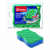 Scrunge Non-Scratch Scrub Sponge, 2.63 x 4.25, 1" Thick, Green/Blue, 2/Pack (169431PK)