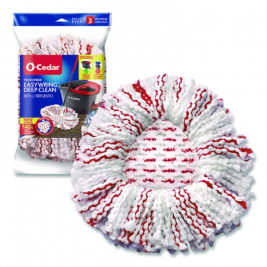 EZWring Deep Clean Refill, Patented Microfiber, Custom Size for EZ Wring Mop Systems, Red/White, 4/Carton (170500CT)