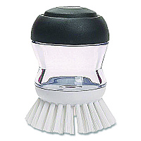 Good Grips Soap Dispensing Palm Brush, White Nylon Bristles, 4" Brush, Clear/Black Handle (36481)