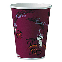 Paper Hot Drink Cups in Bistro Design, 12 oz, Maroon, 300/Carton (OF12BI0041)