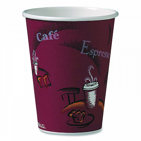 Paper Hot Drink Cups in Bistro Design, 12 oz, Maroon, 300/Carton (OF12BI0041)