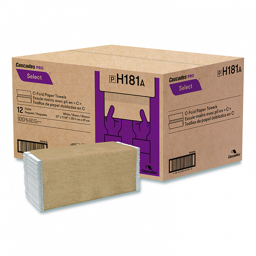 Select Folded Paper Towels, C-Fold Towels, 1-Ply, 3.75 x 10, White, 198 Towels/Pack, 12 Packs/Carton (H181)