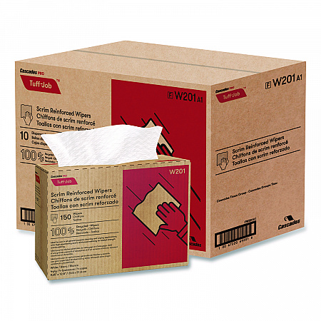 Tuff-Job Scrim Reinforced Wipers, 4-Ply, 9.25 x 12.5, White, 150/Box, 10 Boxes/Carton (W201)
