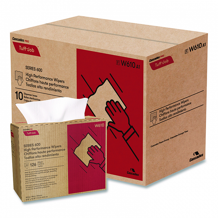 Tuff-Job S600 High Performance Wipers, 9 3/4 x 16 3/4, 126/Box, 10 Box/Carton (W610)