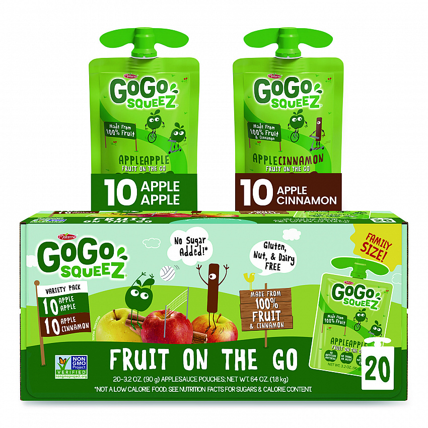 Fruit on the Go, (10) Apple/(10) Apple Cinnamon, 3.2 oz Pouch, 20/Box (24331019)