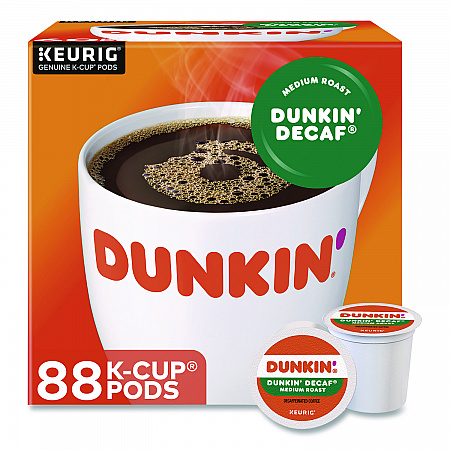 K-Cups, Dunkin' Decaf, 0.37 oz, 22/Box, 4 Boxes/Carton (400846)