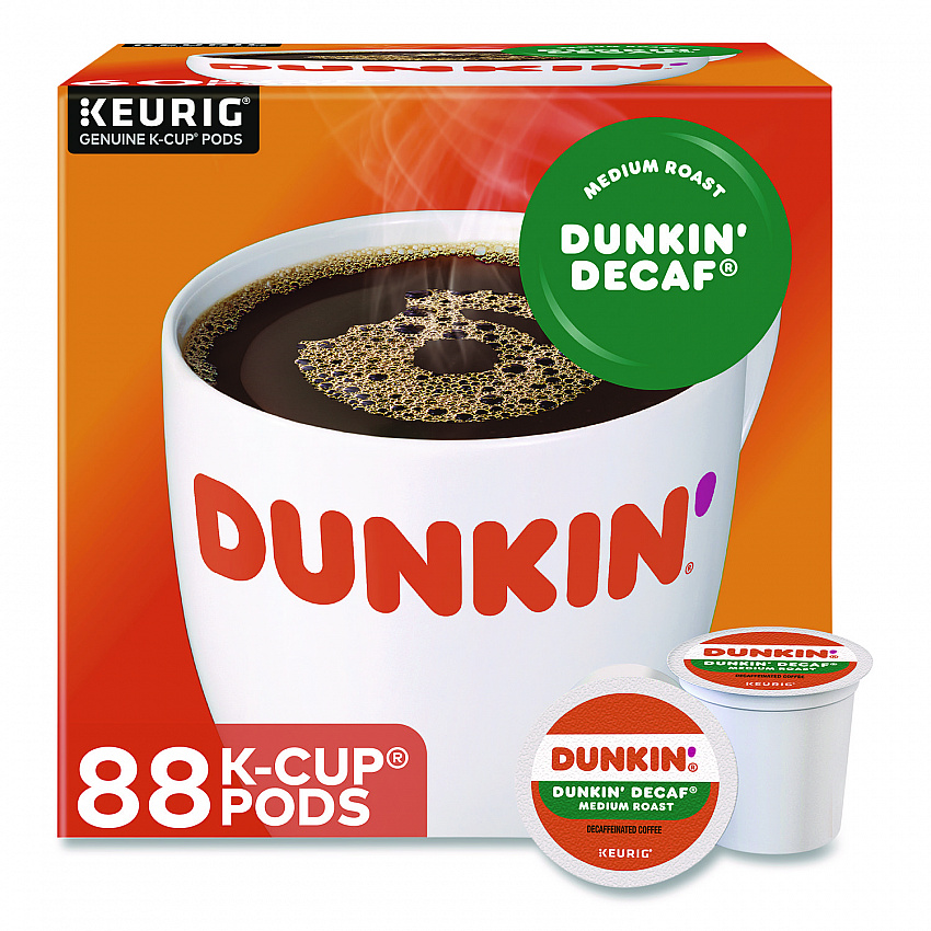 K-Cups, Dunkin' Decaf, 0.37 oz, 22/Box, 4 Boxes/Carton (400846)