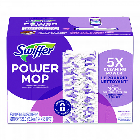 PowerMop Mopping Pads, 15.4 x 5.3, White/Purple, 8/Pack (08189PK)