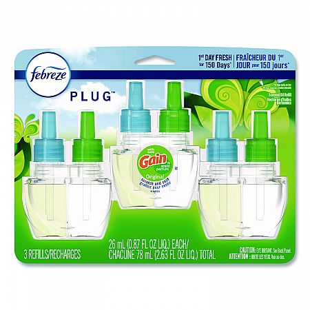 PLUG Air Freshener Refills, Gain Original, 0.87 oz, 3/Pack (54341EA)