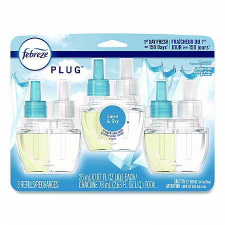 PLUG Air Freshener Refills, Linen and Sky, 0.87 oz, 3/Pack (54344EA)