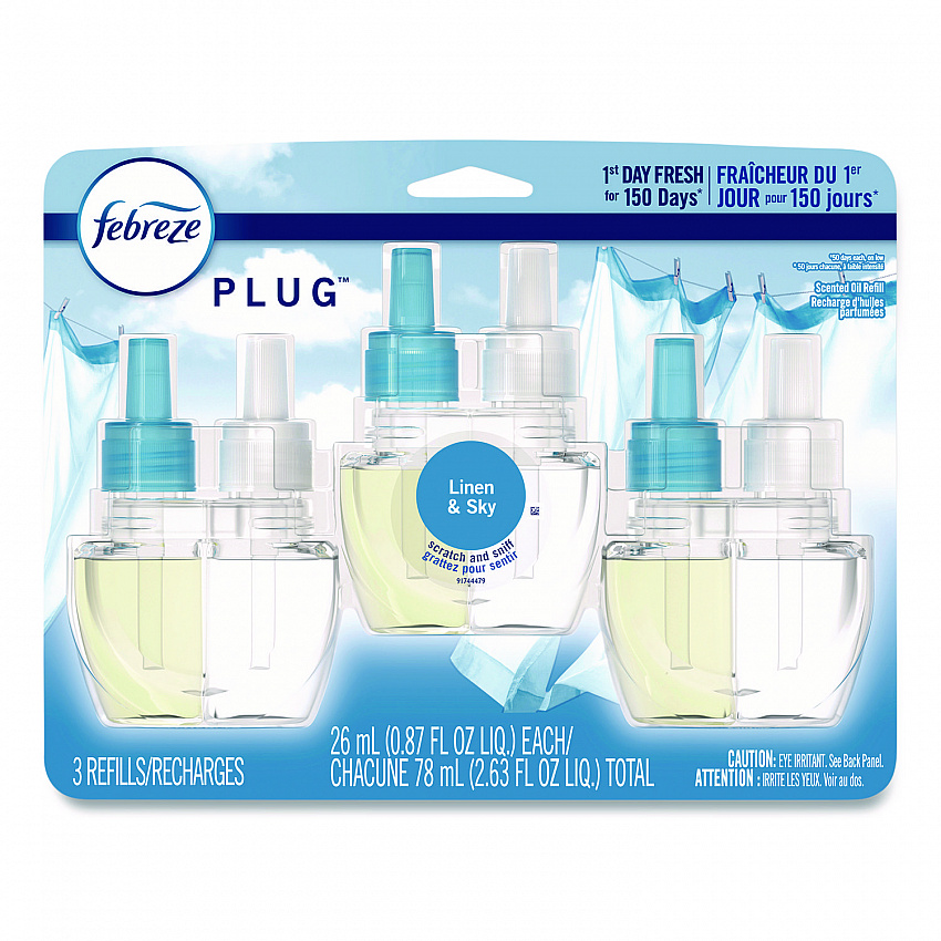 PLUG Air Freshener Refills, Linen and Sky, 0.87 oz, 3/Pack (54344EA)