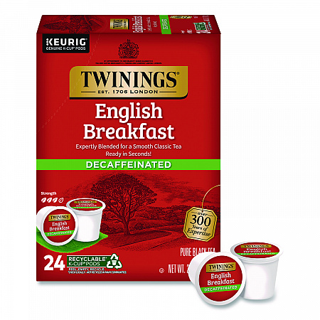 Tea K-Cups, English Breakfast Decaf, 0.11 oz, 24/Box (TNA85784)