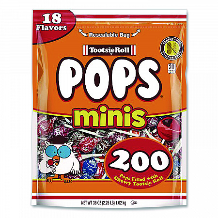 Pops Minis, Assorted Flavors, 36 oz Bag, 200 Pieces (324679)