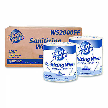 Hand Sanitizing Wipes Refill, 5 x 8, Fragrance Free, White, 2,000 Wipes/Roll, 2 Rolls/Carton (WS2000FF)