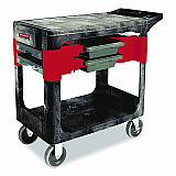 Two-Shelf Trades Cart, Plastic, 2 Shelves, 2 Drawers, 330 lb Capacity, 19.25" x 38" x 33.38", Black (618000BLA)