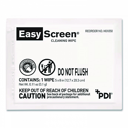 PDI Easy Screen Cleaning Wipes, Individually Wrapped, 1-Ply, 5 x 8, Unscented, White, 50/Box (H01050)