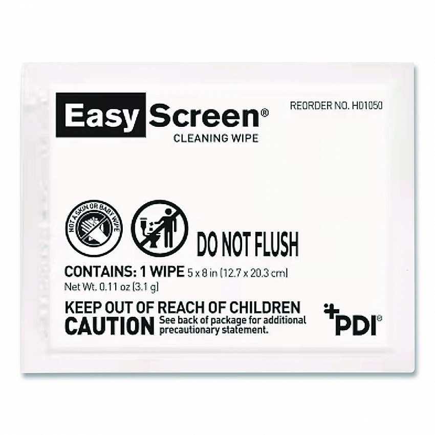 PDI Easy Screen Cleaning Wipes, Individually Wrapped, 1-Ply, 5 x 8, Unscented, White, 50/Box (H01050)