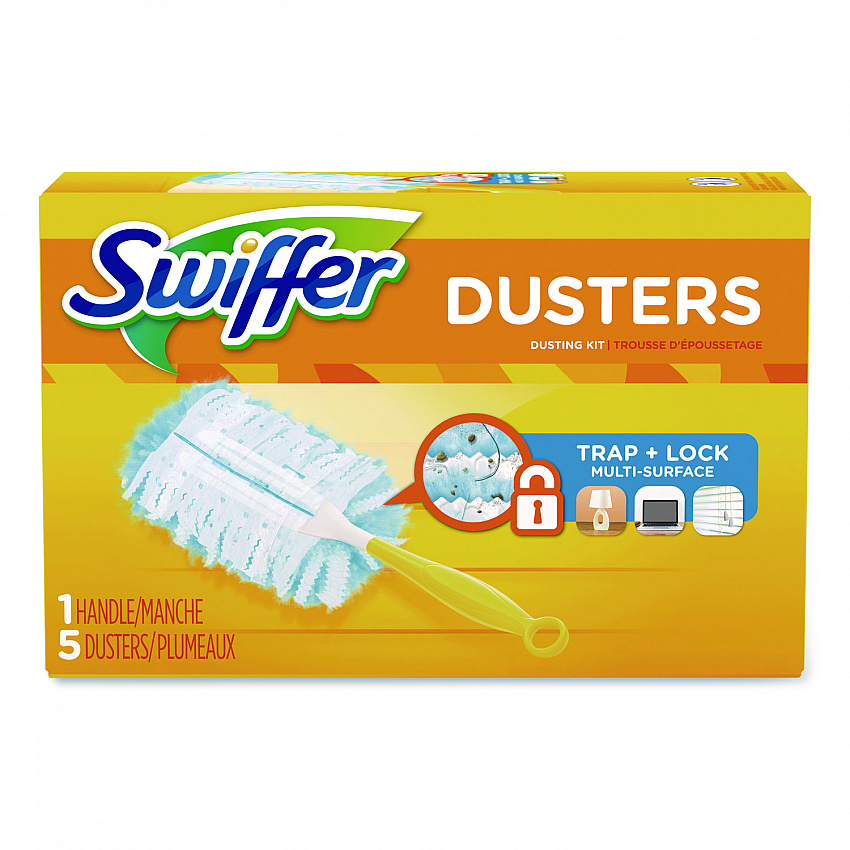Dusters Starter Kit, Dust Lock Fiber, 6" Handle with Five Refill Dusters, Blue/Yellow (11804KT)