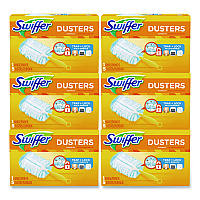 Dusters Starter Kit, Dust Lock Fiber, 6" Handle with Five Refill Dusters, Blue/Yellow, 6/Carton (11804CT)