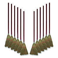 Corn Fiber Lobby/Toy Broom, Corn Fiber Bristles, 39" Overall Length, Red, 12/Carton (951TCT)