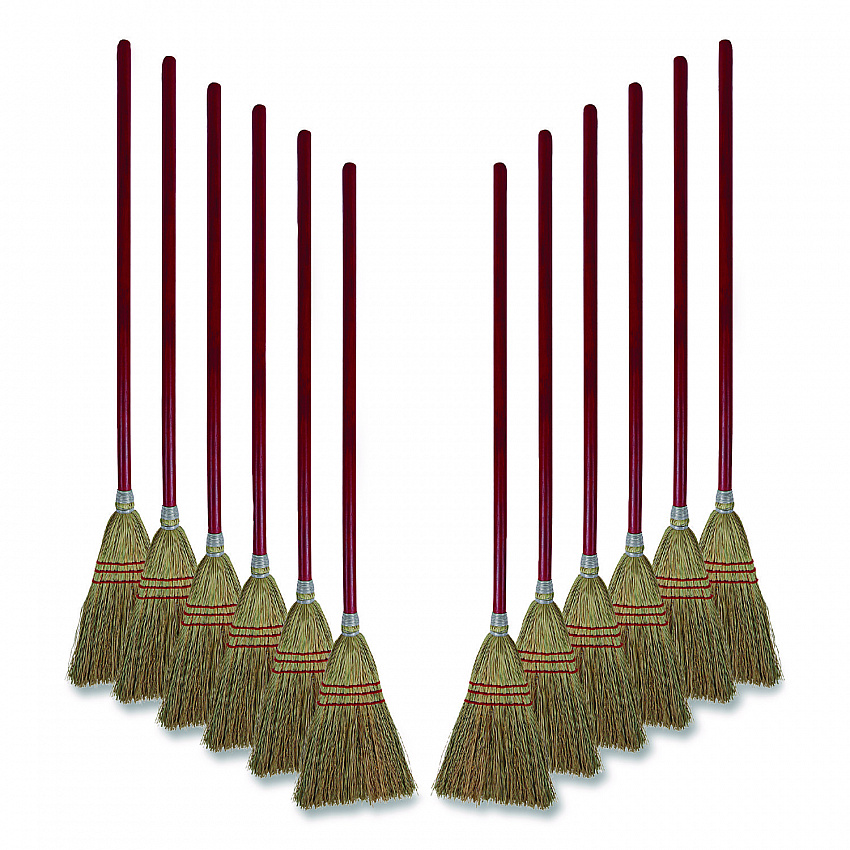 Corn Fiber Lobby/Toy Broom, Corn Fiber Bristles, 39" Overall Length, Red, 12/Carton (951TCT)