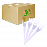 Plantware CPLA Cutlery, Fork, White, 1,000/Carton (EPS017)
