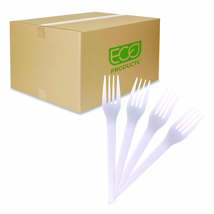 Plantware CPLA Cutlery, Fork, White, 1,000/Carton (EPS017)