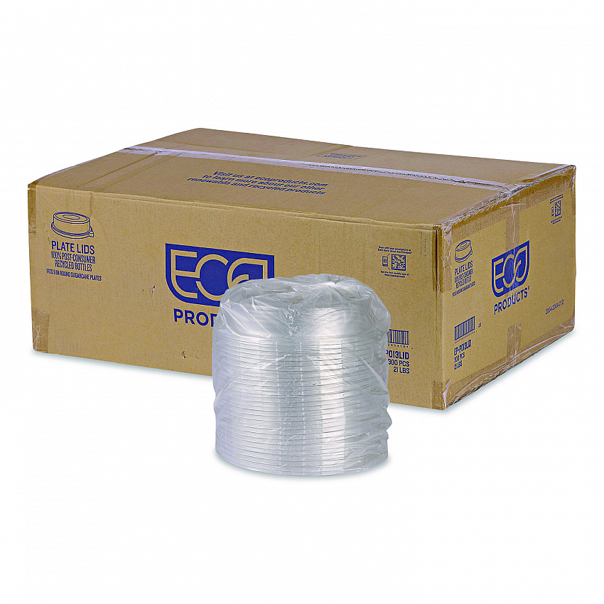 100% Recycled Content Round Plate Lids, Plastic, 9" dia x 1.5" h, Clear, 300/Carton (EPP013LID)