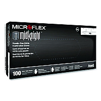 MICROFLEX MidKnight Powder-Free Nitrile Gloves, XX-Large, 4.7 mil (Palm), 5.9 mil (Fingers), 9.6" Long, Black, 100/Box (MK296XXL)