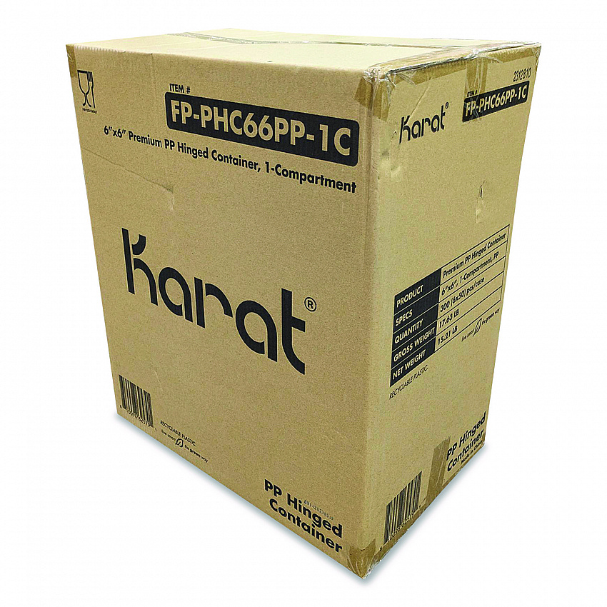 Polypropylene Plastic Hinged Container, 6 x 6 x 3, Black/Clear, Plastic, 50/Pack, 6 Packs/Carton (FPPHC66PP1C)
