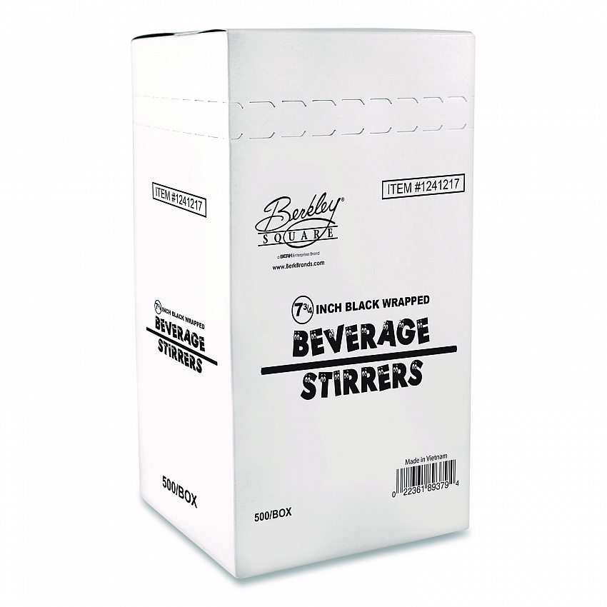 Wrapped Polypropylene Stirrers, 7.75", Black, 500/Box (BEP89378)