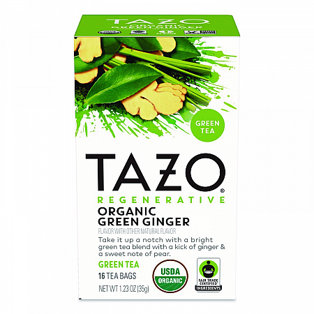 Tea Bags, Organic Green Ginger, 16/Box (TAZ00356BX)